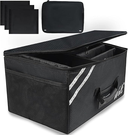 WOLT Car Trunk Organizer with Lid, Collapsible Multi Compartment SUV Organizer with Non-Slip Base Adjustable Straps