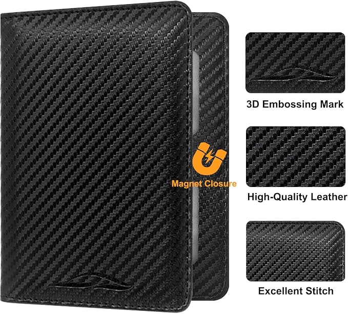 Car Registration and Insurance Holder, Premium Leather Insurance and Registration Holder,vehicle Glove Box Car Organizer, with Magnetic Shut for Cards, Driver License (Carbon Fiber Black-M)