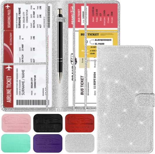 Car Registration and Insurance Card Holder with Magnetic Closure, Leather Vehicle Glove Box Automobile Documents Paperwork Wallet Case Organizer for ID, Driver's License, Key Contact Information Cards