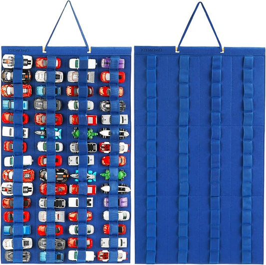 Hanging Storage Organizer for Toy Cars Felt Display Case Hold Up 60 Toy Cars (Without Accessories)(Blue)