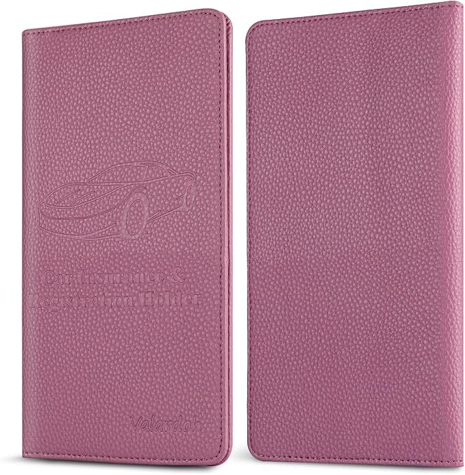 Valardoh Premium Car Registration and Insurance Card Holder, Car Document Holder for Cards, Driver License & other Essential Documents (Purple)