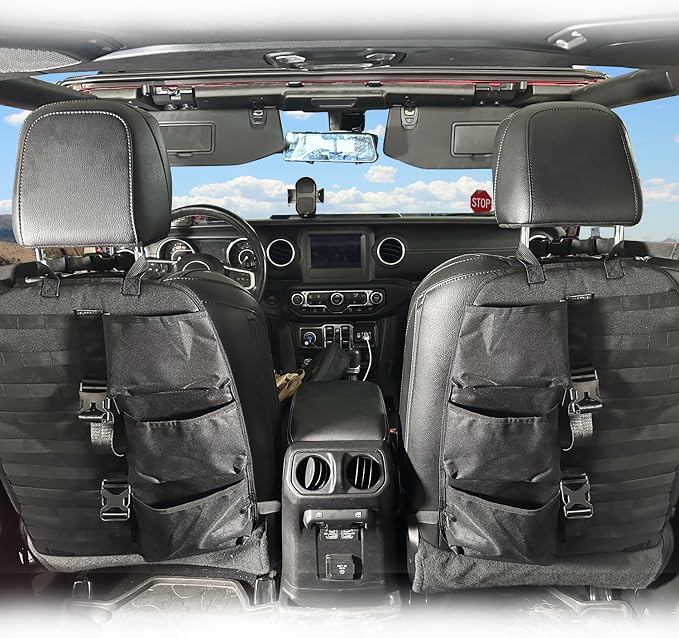 SUNPIE 2 Pcs Seat Back Truck Gun Rack, Automotive Gun Racks with Molle Panel Universal Seatback Storage Pockets Tactical Car Seat Back Organizer for Hunting Accessories Storage, Black