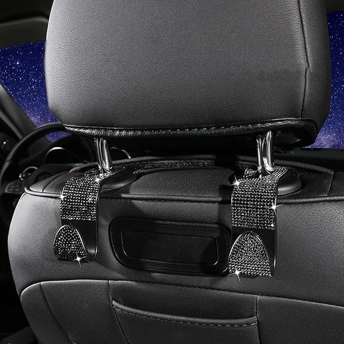 10 Pcs Bling Car Interior Accessories，Universal Car Seat Headrest Hook，Bling Car Start Button Ring Covers，Bling Car Coasters, Bling Cup Holder Insert Coasters