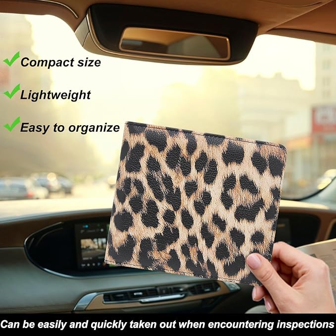 Car Registration and Insurance Holder, Premium Pu Leather Vehicle Glove Box Organizer - for Driver License, Cards & Essential Documents (S-Leopard)