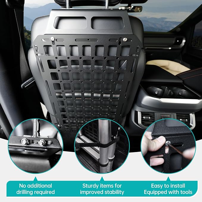 Tactical Seat Back Molle Panel Compatible with 2015-2025 Ford F150 / Raptor, 2017-2025 Super Duty Accessories Rigid Molle Seat Back Organizer Storage System Fit for 2015-2025 F-150 Accessories