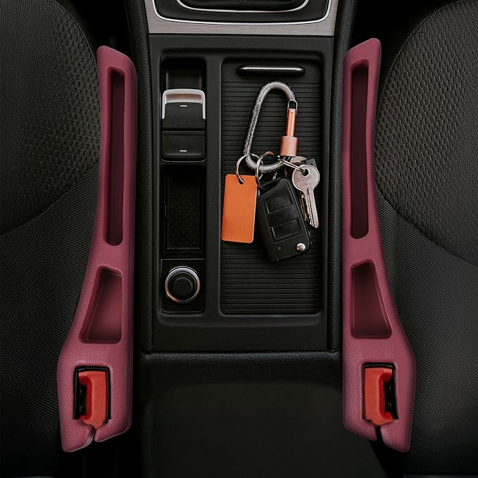 Hovom 2PCS Car Seat Gap Filler Organizer, Multi-purpose Automotive Seat Gap Storage Organizer for Key Phone Card, Auto Seats Crevice Filler Stop Things from Dropping, Car Accessories (Red)