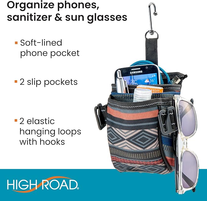 High Road DriverPockets Car Phone Holder Air Vent Pouch and Front Seat Organizer with 3 Pockets, Hanging Hooks and Charging Port (Southwest)