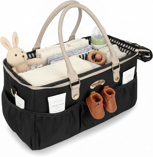DOKUS & CO Luxe Diaper Caddy Organizer, Extra Large Collapsible Nursery Storage Tote for Baby Essentials & Travel
