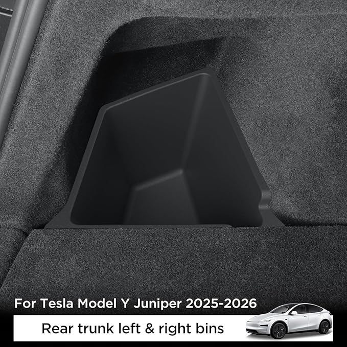 LUCKEASY Rear Trunk Storage Bins for Tesla Model Y Juniper 2025 2026 | Model Y Standard & Premium & Performance, Trunk Side Storage Box with Lids, Rear Cargo Garbage Bins, TPE, Accessories, Black
