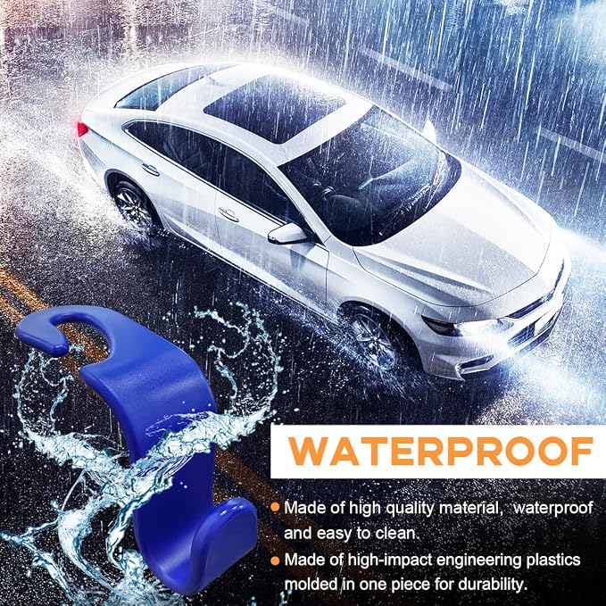 povtii 4PCS Car Seat Headrest Hook, Auto Back Seat Hanging Storage Organizer, Vehicle Seatback Hanger Holder for Purse Handbag Coat Umbrella, Universal Interior Car Accessories (Dark Blue)