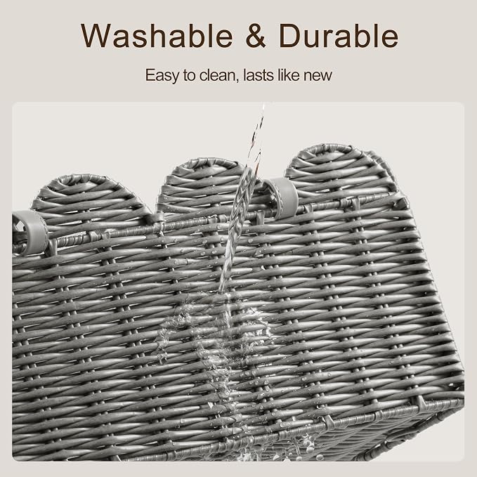 HBlife Baby Diaper Caddy Organizer, Large Portable Scalloped Plastic Wicker Woven Basket with Divider, Nursery Diaper Station, Baby Shower Gifts Basket, Car Organizer, Washable Waterproof
