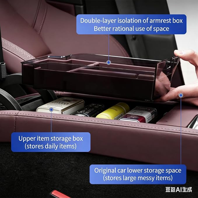 For Volvo Accessories Insert Armrest Tray Center Console Organizer, 2026 xc60 2026 XC90 Middle Console Organizer Tray, Storage Box (2026 XC90 Black Storage box)
