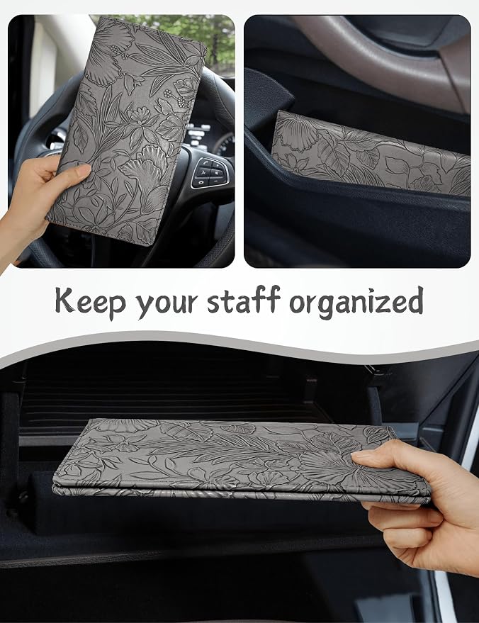 Mymazn Car Registration and Insurance Holder, PU Leather Glove Box Car Organizer with Magnetic Closure, Car Document Holder for Driver's License & Essential Documents (Dark Grey)