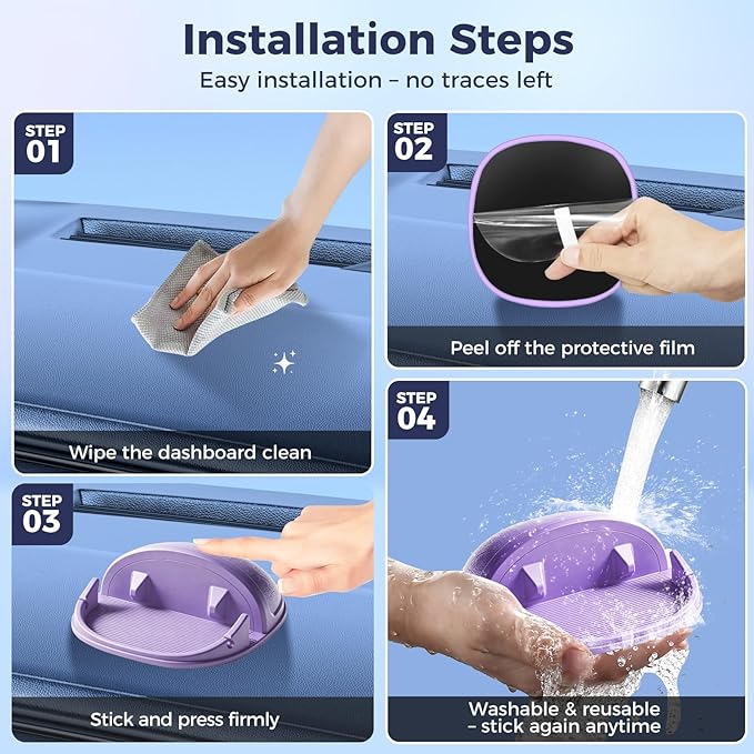 Loncaster Car Phone Holder, Car Phone Mount Silicone Car Pad Mat for Various Dashboards, Slip Free Desk Phone Stand Compatible with iPhone, Samsung, Android Smartphones, GPS Devices More (Purple)