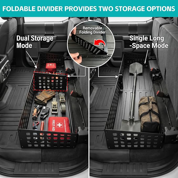 Adjustable Capacity Under Seat Storage Molle Panel with Removable Divider for 2015-2026 F150 Supercrew & 2017-2026 F250 F350 F450 F550 Crew Cab Accessories, Underseat Organizer for F-150 Accessories
