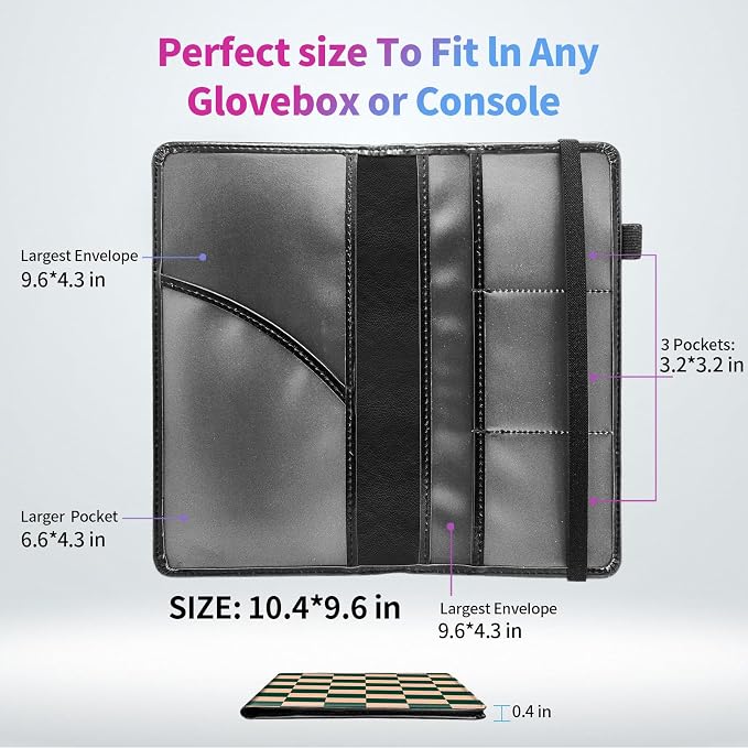 Car Registration and Insurance Holder,PU Leather Car License Document Insurance and Registration Card Holder Men Women Vehicle Glove Box Organizer Auto Accessories-Dark Green Checkerboard Pattern