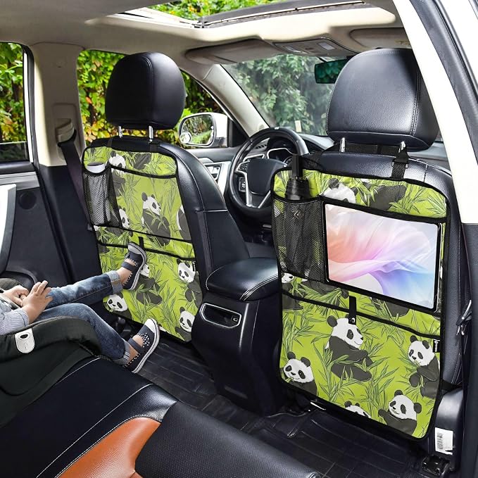 Green Panda and Bamboo 2 Pack Backseat Car Organizer with Storage Pockets Seat Back Organizers for Kids Kick Mats Backseat Protector Automotive