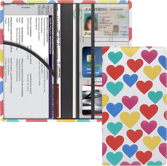 LumiMokki Premium Car Registration & Insurance Card Holder with Magnetic Shut, Vehicle Glove Box Car Organizer - For Documents, Cards, License (Heart symbol)