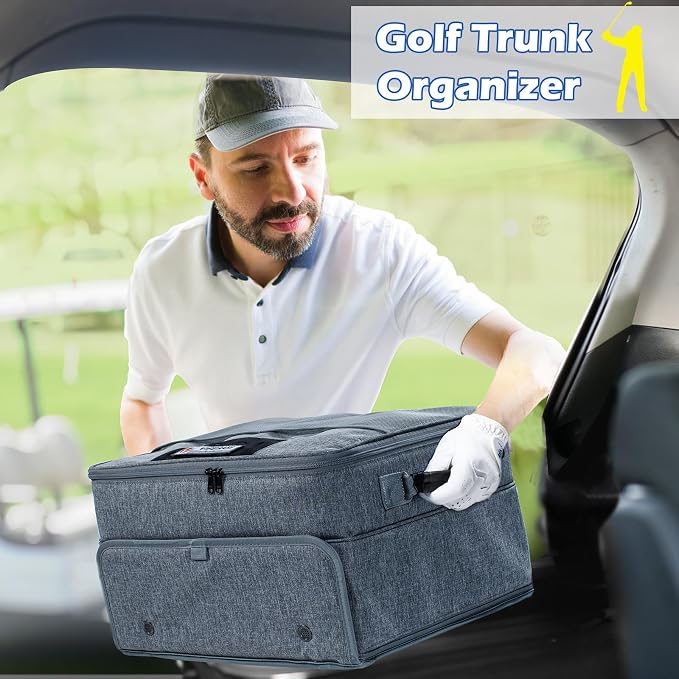Upgraded Trunk Organizer - Separate Compartment for 2 Pair Shoes, Car Locker Organizer for Golf Balls, Gloves, Accessories