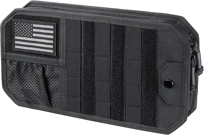 LIVANS Tactical Car Sun Visor Organizer, Auto Accessories Semi-Rigid Molle Panel with Zipper Storage Pouch & Glasses Holder, Gift for Car Gear, Fit Cars, Trucks, Suvs, Jeeps & Patrols(Black)