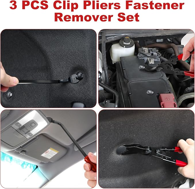 17Pcs Hook and Pick Tool Set with Scraper Auto Clip Removal Plier Fastener Remover Rivets Puller Mechanic Car Trim Removal Tool Kit Gasket Telescoping Magnetic Pickup Hand Automotive Tools (Red)