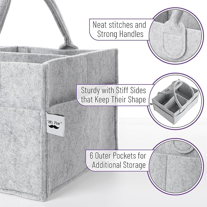 Mr. Pen- Baby Diaper Caddy Organizer, Gray, Medium | Nursery Storage Bin and Car Organizer for Diapers and Baby Wipes