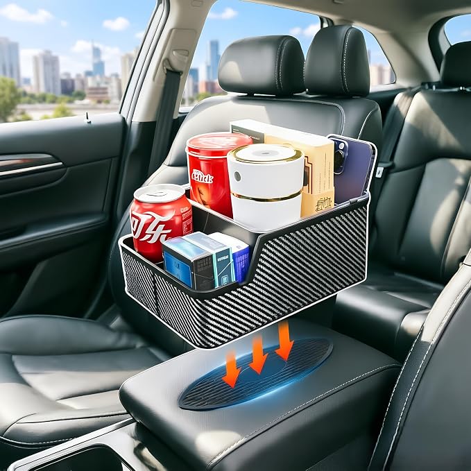 Car Seat Organizer with Compartment,Car Armrest Extra Storage Box Truck Floor Hump Organizer, Front Seat Organizer,Center Console Cup Holder Tray fit for Car SUVS Pickup Truck (Black)