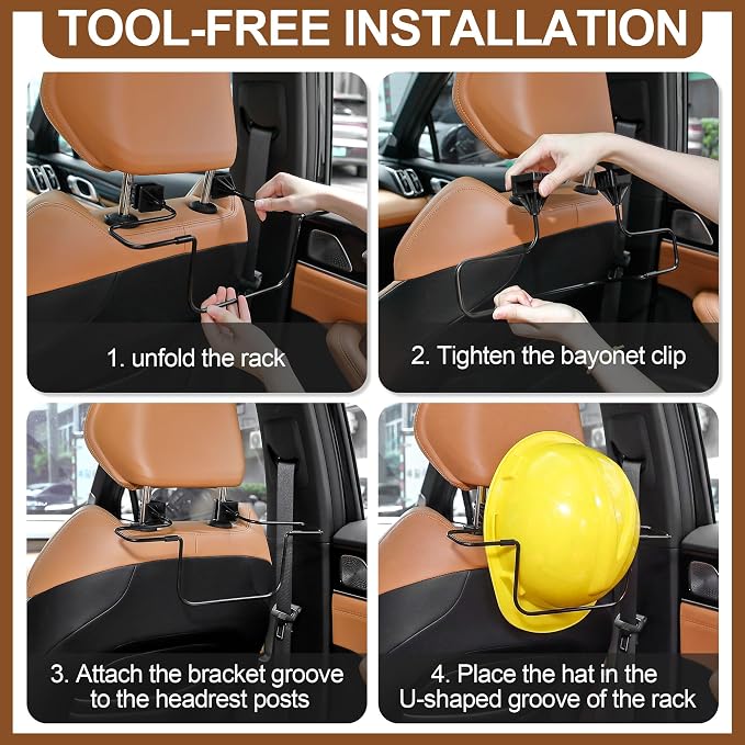 2 Pack Cowboy Hat Holder Rack for Truck SUV,Foldable Car Hat Holder, Car Clothes Hanger Bar Coat Hanger for Truck Seat Accessories, Automotive Seat Back Storage Organizer - Easy to Install