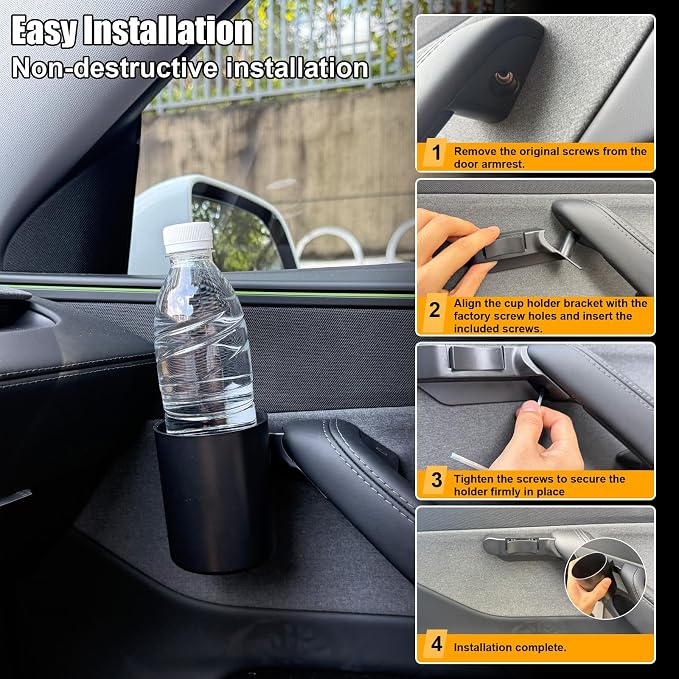 ROCCS 2PCS Car Door Cup Holder for Tesla Model Y 2025 Junior,Left&Right Side Door Drink Cup Holder Expander Organizer Accessory