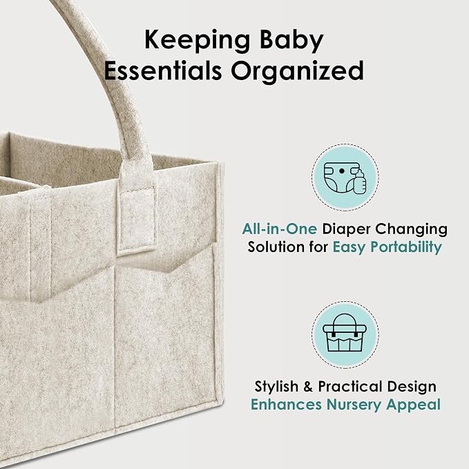 HIPHOP PANDA 2-Pack Diaper Caddy Organizer - Nursery Storage Bin & Car Organizer for Diapers, Wipes, and Baby Essentials - Dual-Color Solid Set (Pink/Oatmeal), Large Size