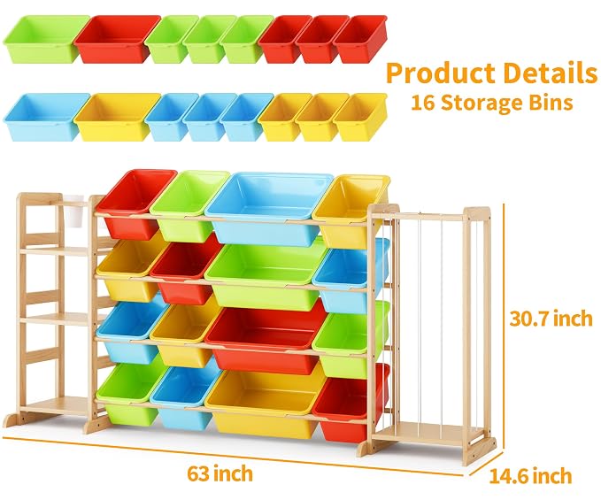 Toy Storage Organizer with Bookshelf and Stuffed Animal Storage - Playroom Organization with Shelves and 12 Bins - Living Room Box for Lego - Nursery Bedroom Decor Essential