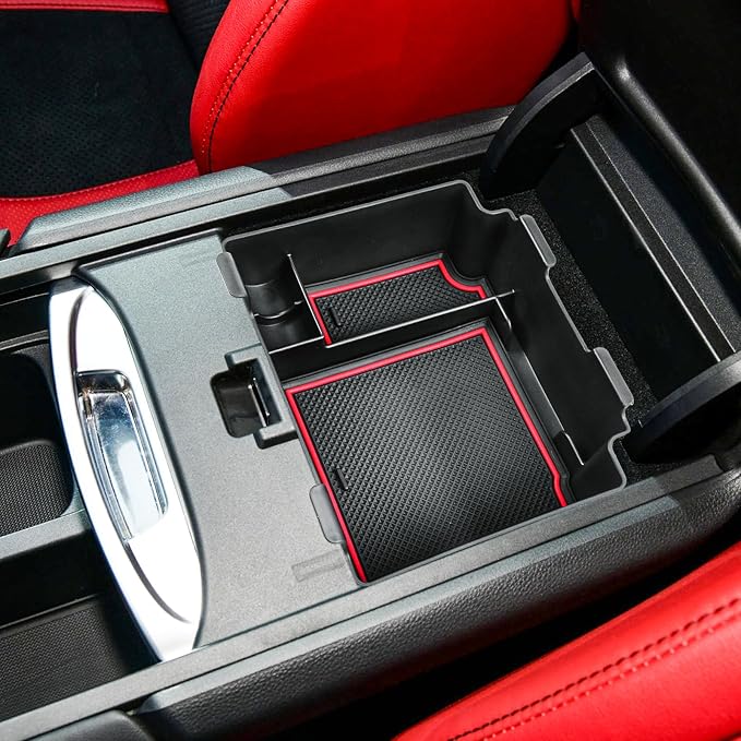 EDBETOS Center Console Organizer Tray Compatible with Acura RDX Accessories 2019-2022 2023 2024 Interior Secondary Armrest Storage Box, ABS Material Insert Tray, Red Trim