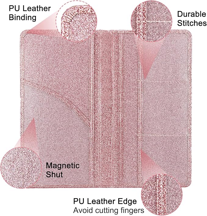 Car Registration and Insurance Holder, Premium Leather Insurance and Registration Holder,vehicle Glove Box Car Organizer, with Magnetic Shut for Cards, Driver License (Glitter Rose Gold)