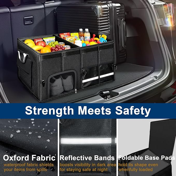 Car trunk organizer, Collapsible Multi-Compartments Car trunk Organizer with Shoes Storage Space, Reflective Strip, Perfect for Car & SUV (23.6 * 13.8 * 11.8 INCH)