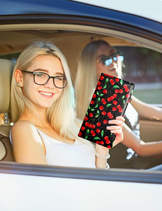 Mymazn Car Registration and Insurance Holder, PU Leather Glove Box Car Organizer with Magnetic Closure, Car Document Holder for Driver's License & Essential Documents (Red Cherry)