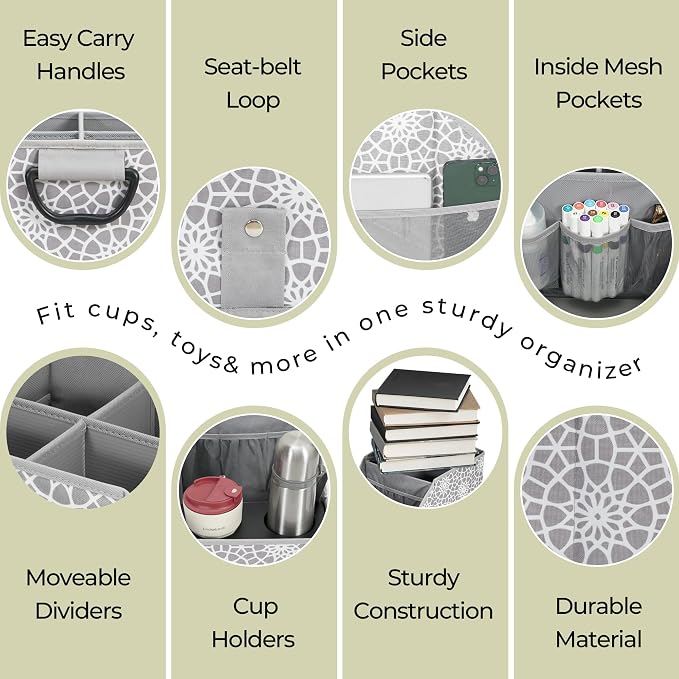 Car Seat Organizer Backseat Front Seat, Car Organizer With 12 Storage Compartments 2 Cup Holders, Snack Storage For Kids Baby, SUV Truck Van Collapsible Storage Bag For Travel, PT, 2PK