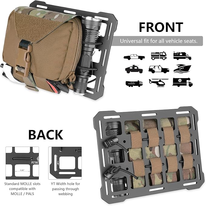 PETAC GEAR Rigid Molle Panel For Vehicles,Car Headrest Organizer, Truck Mount Panels For Tactical Gears (Black)