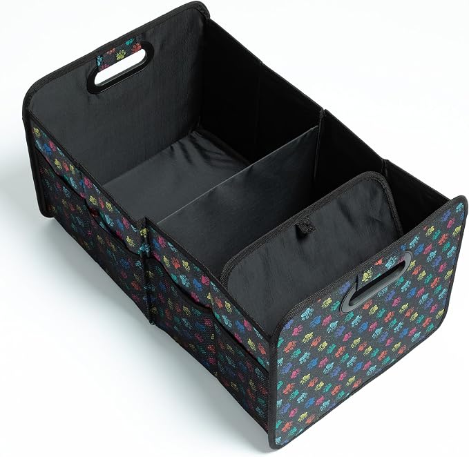 GreaterGood Paws Car Trunk Organizer Foldable Storage Bin with Handles Non Slip Base Pet Gear Travel Tote for SUV Truck (Confetti Paws)