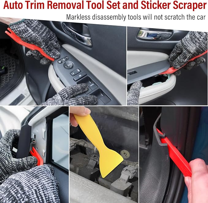 Keze 24Pcs Trim Removal Tool Set with Pick & Clip Removal Tool, Sticker Scraper, Automotive Plastic Pry Tool, Car Panel Door, Stereo, Fastener Remover Kit, for Auto Interior, Molding, Dash(Red)