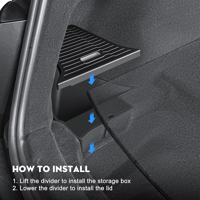 2PCS Rear Trunk Storage Bins with Lids for Tesla Model Y Juniper 5 Seater,TPE Side Cargo Organizer Boxes Rear Trunk Containers for New Tesla Model Y 2025-2026 Accessories