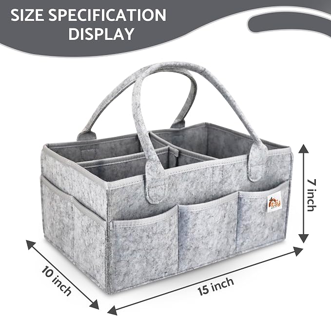 Diaper Caddy, Diaper Organizer, Nursery Storage and Car Organizer for Baby - Large Size - (Cloud Grey)