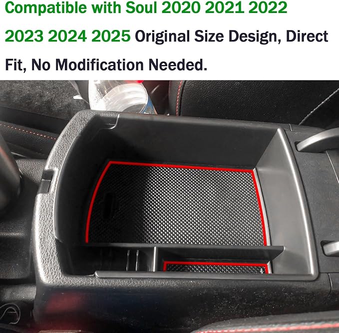 TACORBO Center Console Organizer Compatible with KIA Soul 2020 2021 2022 2023 2024 2025 Accessories Armrest Glove Box Secondary Storage, ABS Materials Insert Tray,Red