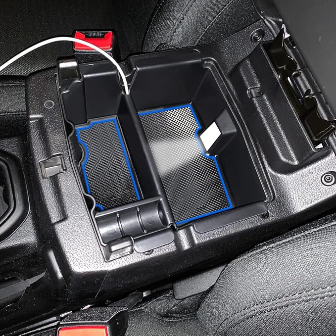 Center Console Organizer Compatible with Jeep Wrangler JL & JLU 2018 2019-2024 2025 2026 Accessories, Gladiator JT Truck 2020 2021 2022 2023-2026 Insert Tray Armrest Storage Box, Blue