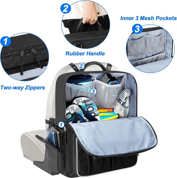 GRAOSO Boat Organizers and Storage, Boat Back Seat Carrying Bag with Rubber Handle and Adjustable Back Belt, Multiple Pockets for Boat Accessories, Black