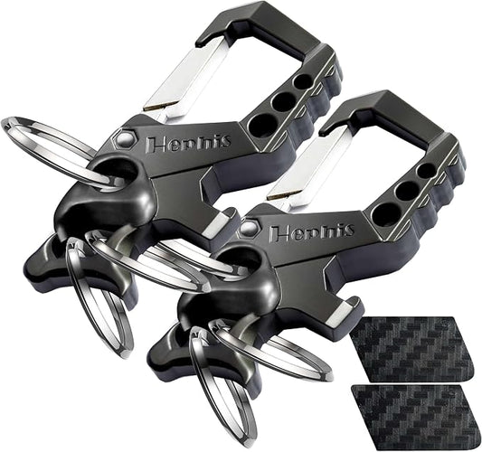 Hephis Skull Heavy Duty Key Chain,Car Emergency Escape Tool, Seat belt Cutter,Bottle Opener,Carabiner Car Key Chains