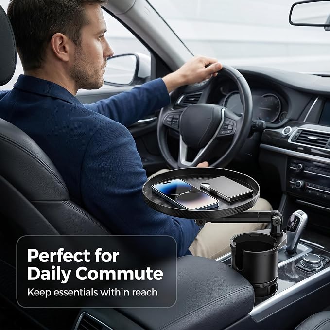 Car Cup Holder Tray Cup Holder Expander 9” Detachable Car Food Tray Table for Eating Perfect Road Trip Essential for Yeti & Hydro Flask Compatibility