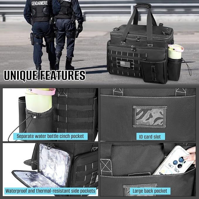 LIWSHWZ Patrol Bag Law Enforcement,Police Gear Bag for Car Front Seat Organizer with 15.6” Laptop Layer and Cup Holders,Multiple Compartments Police Duty Bags Fit Vehicle Passenger Seat
