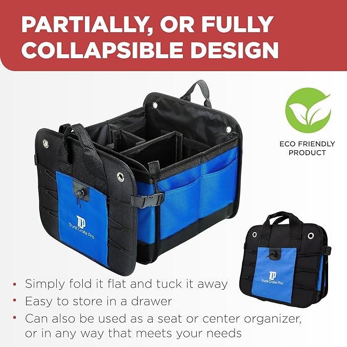 TRUNKCRATEPRO Car Trunk Organizers | Trunk Organizer, Car Storage Organizer - Premium Compartments Collapsible Portable car trunk organizers and storage for SUV (Large Capacity)