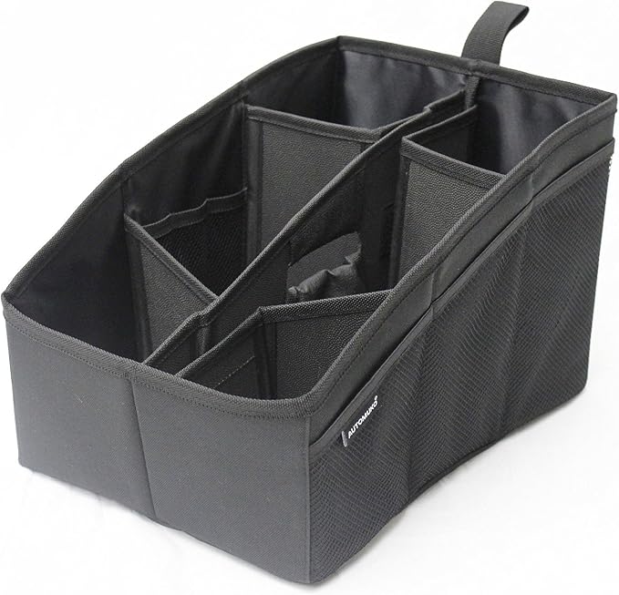 Car Organizer, Car Console Organizer with 6 Large Pockets, + Adjustable Dividers for Keeping Miscellaneous Items Organized- Use in Front or Back to Store Kids’ Toys, Books, Snacks etc