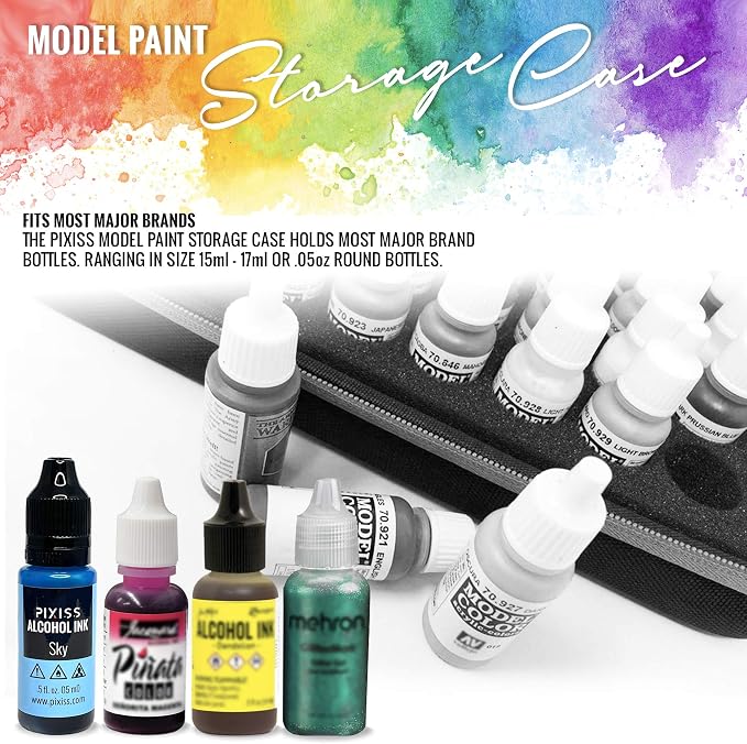 Pixiss Model Paint Storage Case Organizer Holder Tray for Round Top Hobby Brands - 60 Slots With 6 Fine Detail Miniatures Brushes